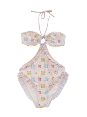 Floral Halter One-Piece Swimsuit