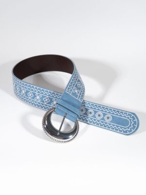Embroidered Faux Leather Belt