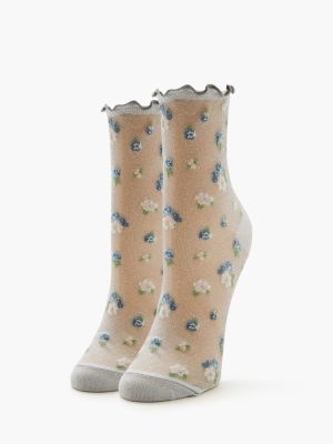 Sheer Mesh Floral Quarter Socks