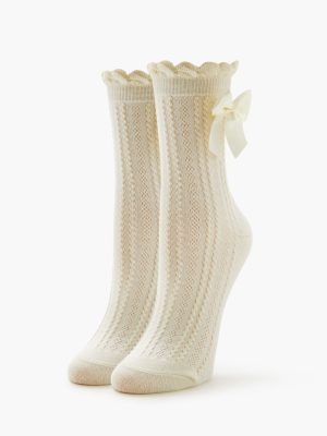 Bow Cable Knit Crew Socks