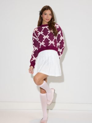 Jacquard Cropped Bow Sweater