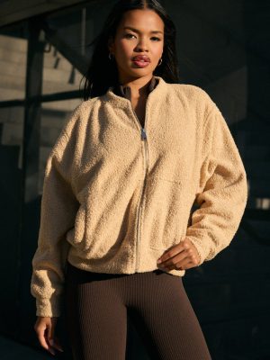 Boucle Zip-Front Bomber Jacket