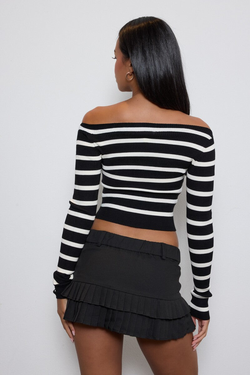 Striped Boatneck Cropped Sweater - Image 3