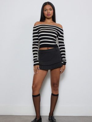Striped Boatneck Cropped Sweater