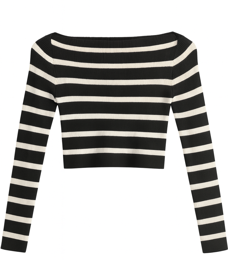 Striped Boatneck Cropped Sweater - Image 4