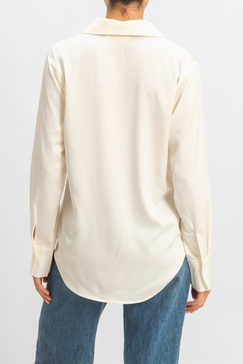Satin Button-Front Shirt - Image 3