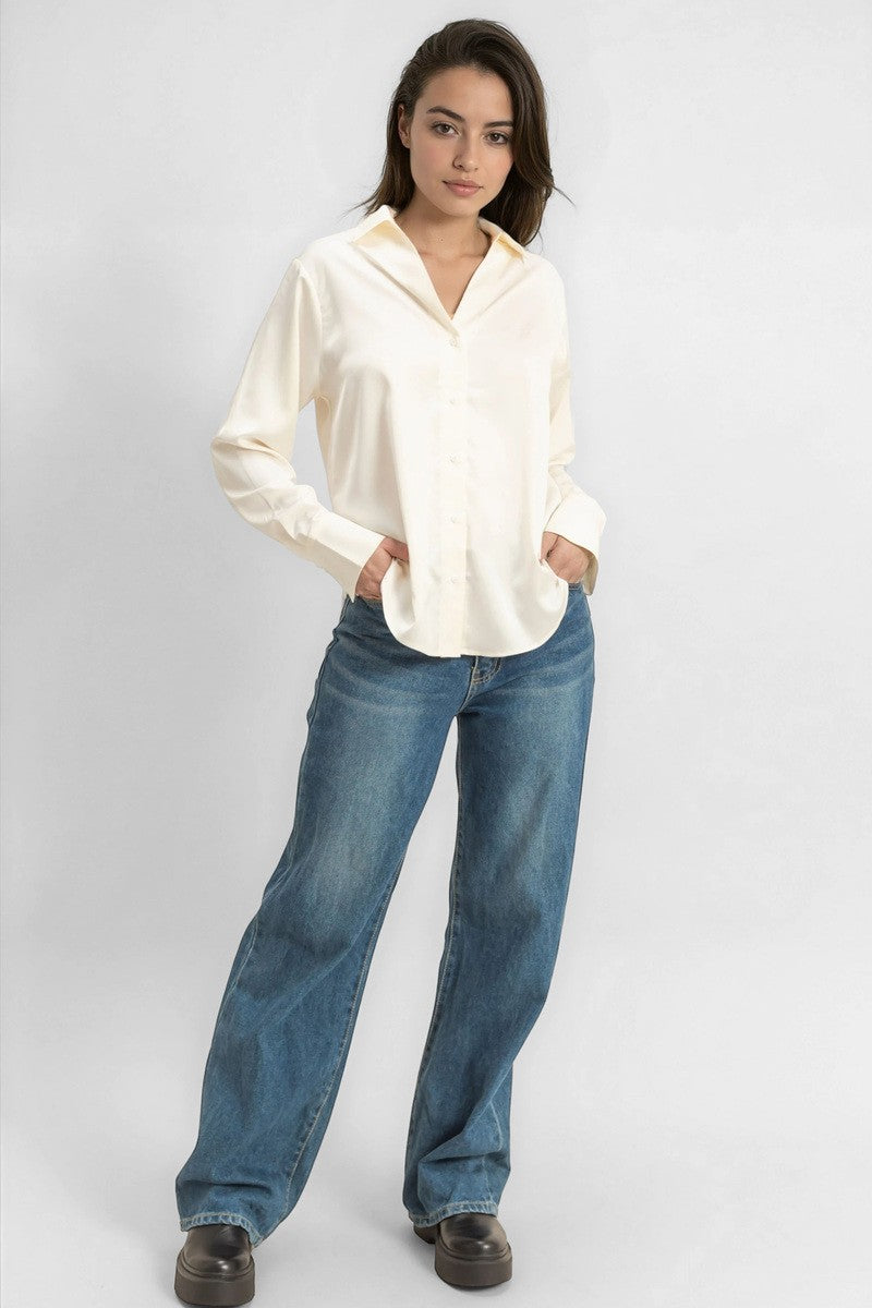 Satin Button-Front Shirt - Image 2
