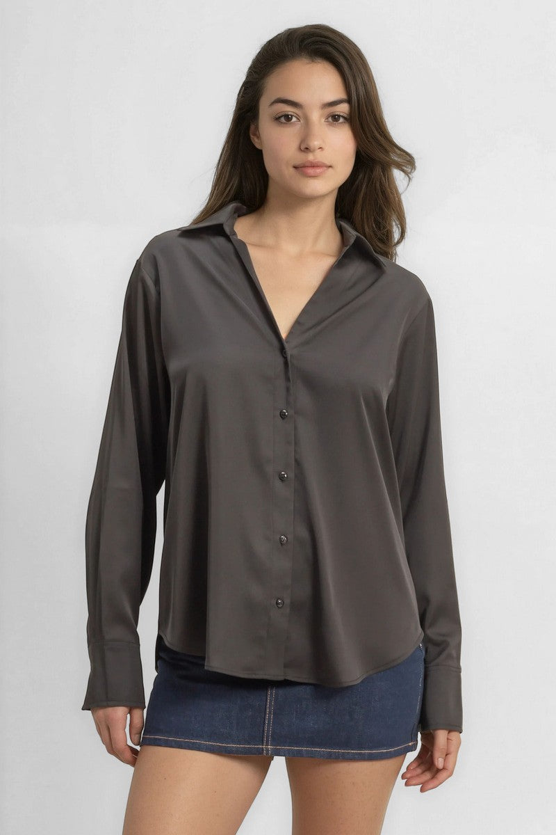 Satin Button-Front Shirt - Image 5