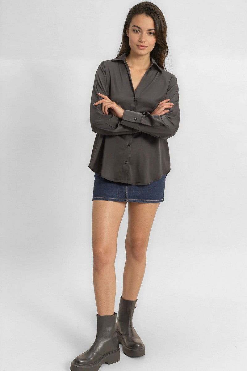 Satin Button-Front Shirt - Image 6