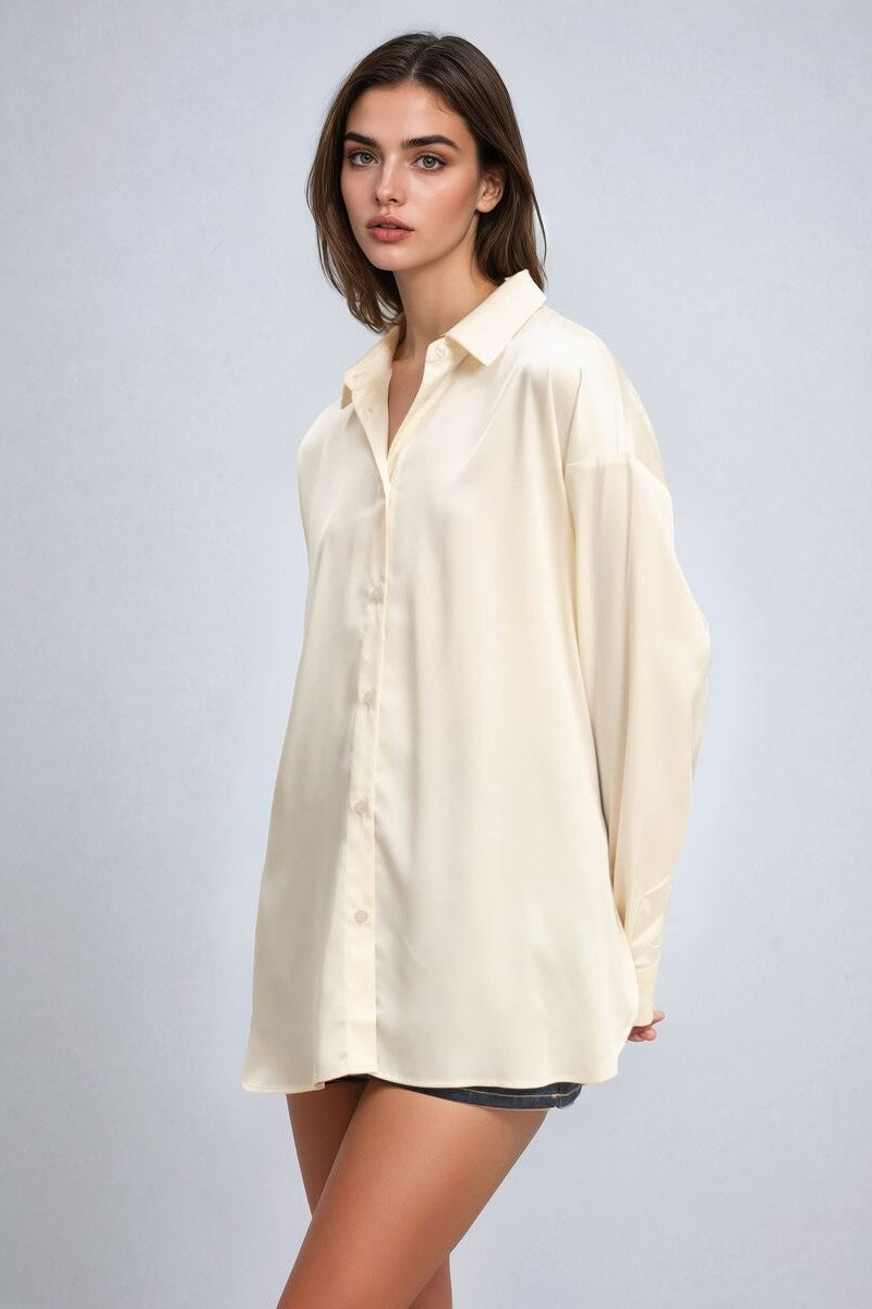 Oversized Satin Button-Up Shirt - Image 6