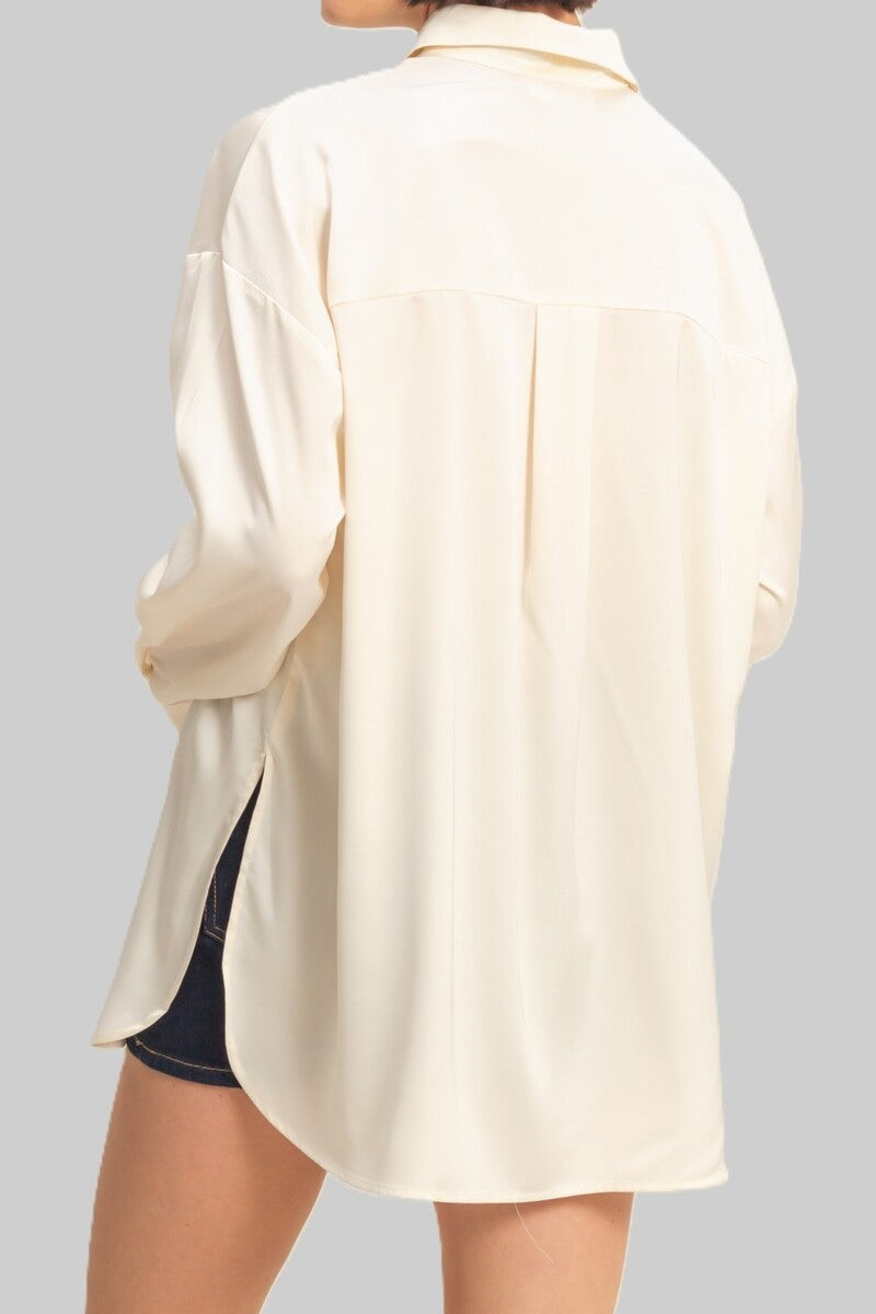 Oversized Satin Button-Up Shirt - Image 7