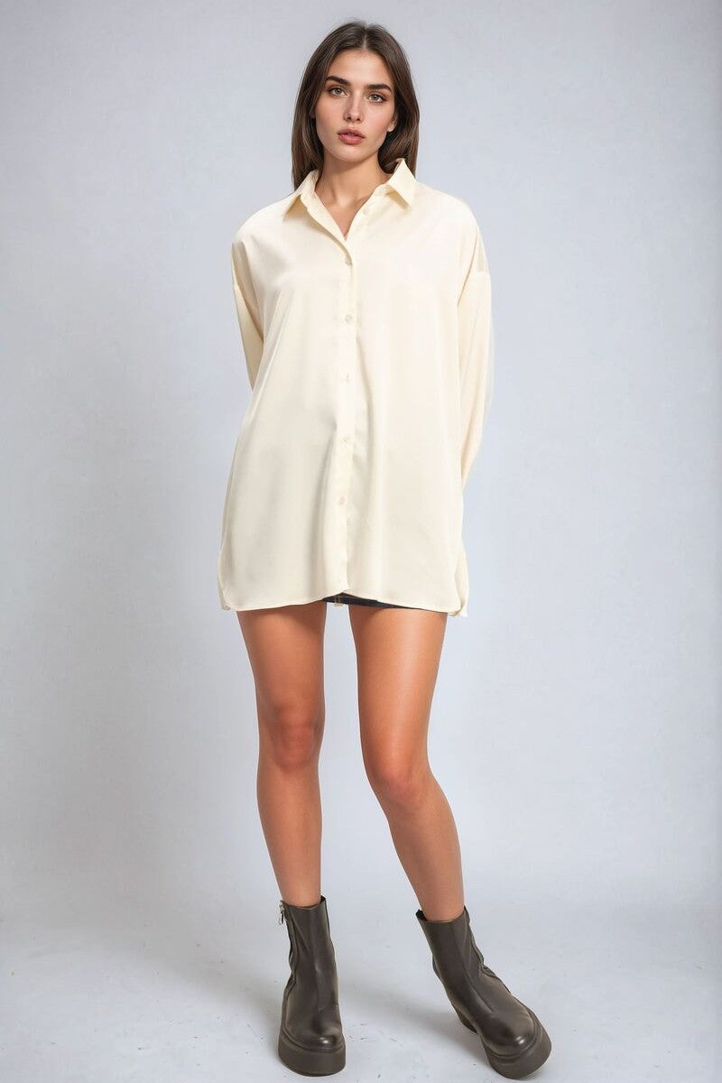 Oversized Satin Button-Up Shirt - Image 5