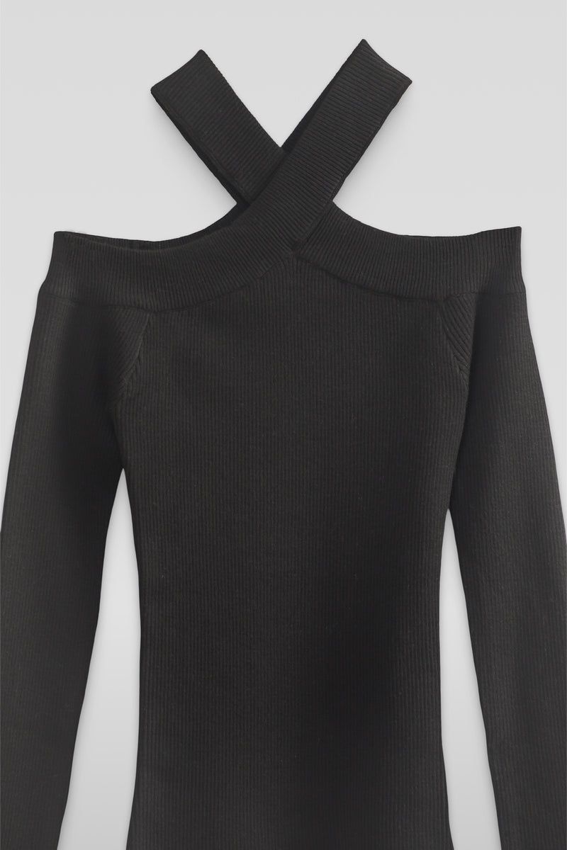 Ribbed Off-The-Shoulder Halter Sweater-Knit Top - Image 10