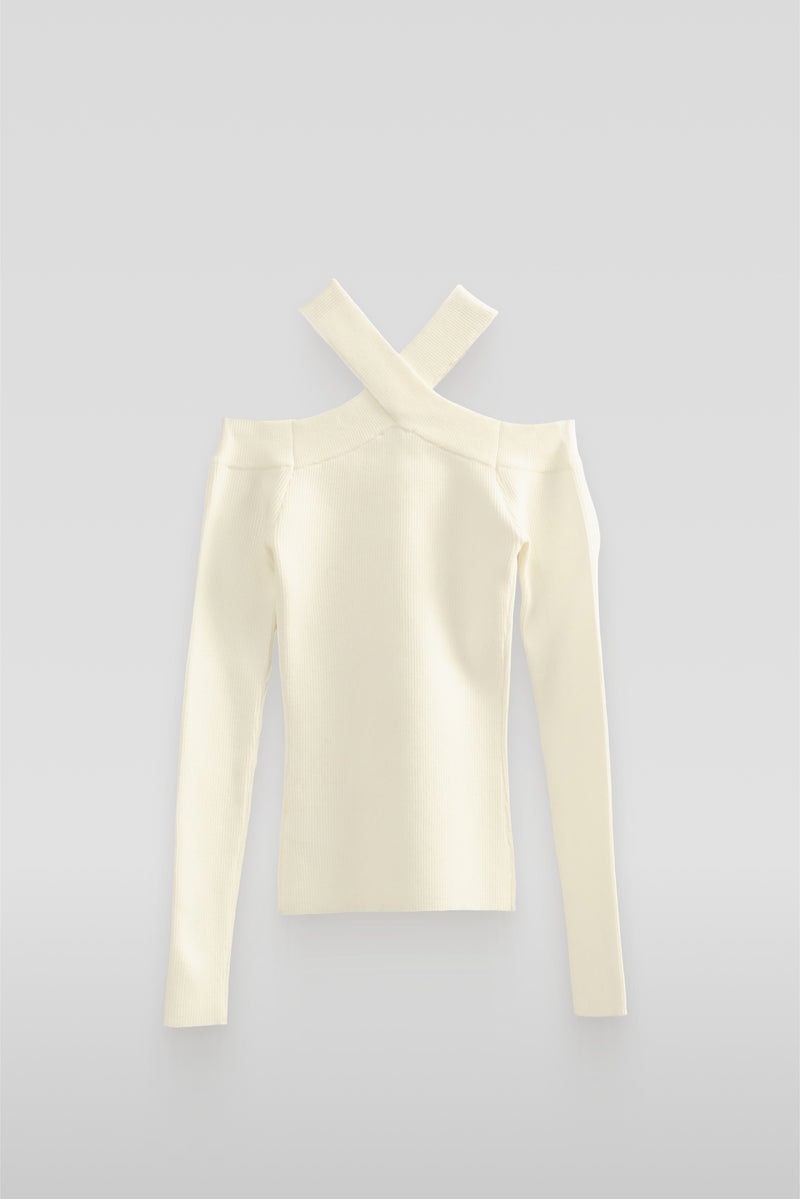 Ribbed Off-The-Shoulder Halter Sweater-Knit Top - Image 12