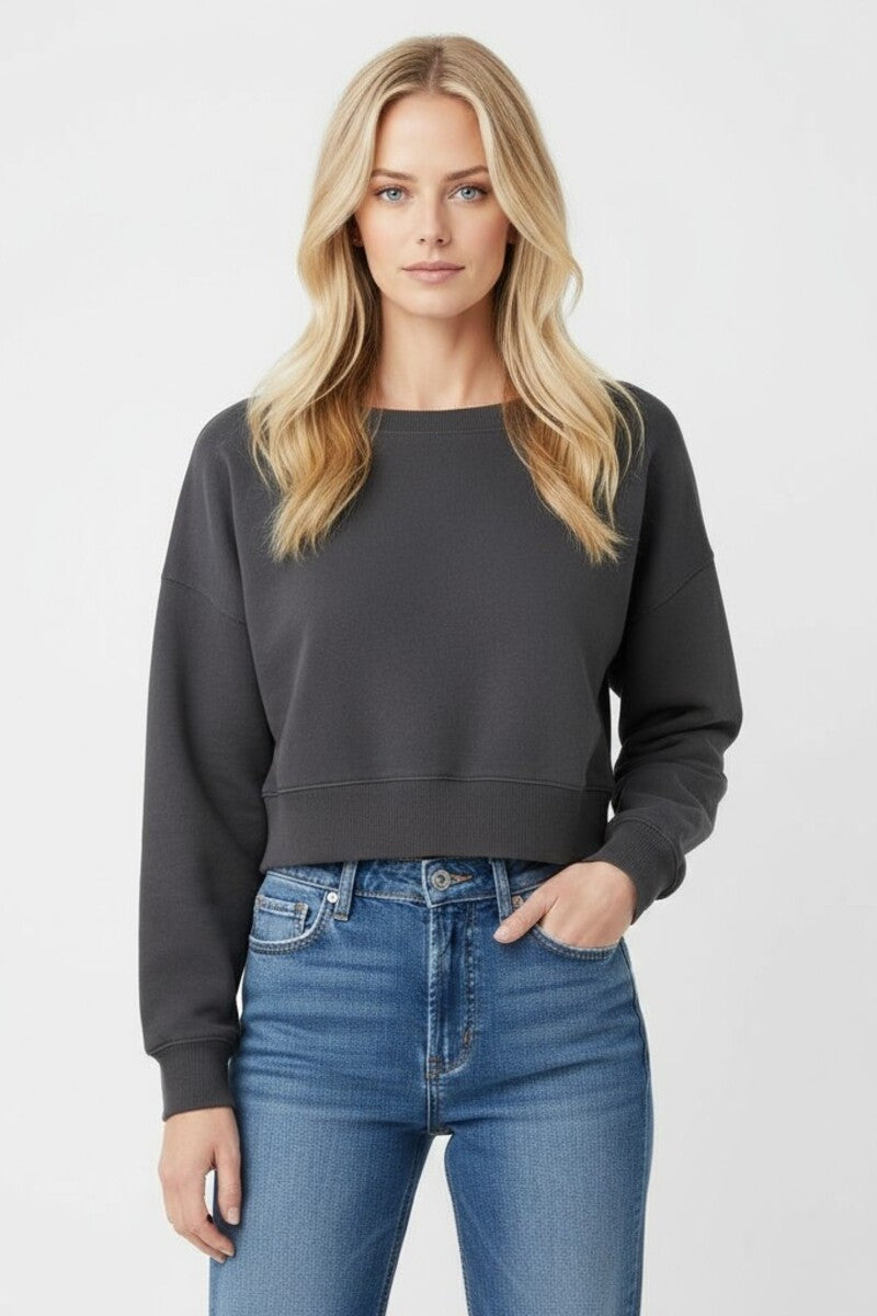 Off-The-Shoulder Cropped Fleece Pullover - Image 7