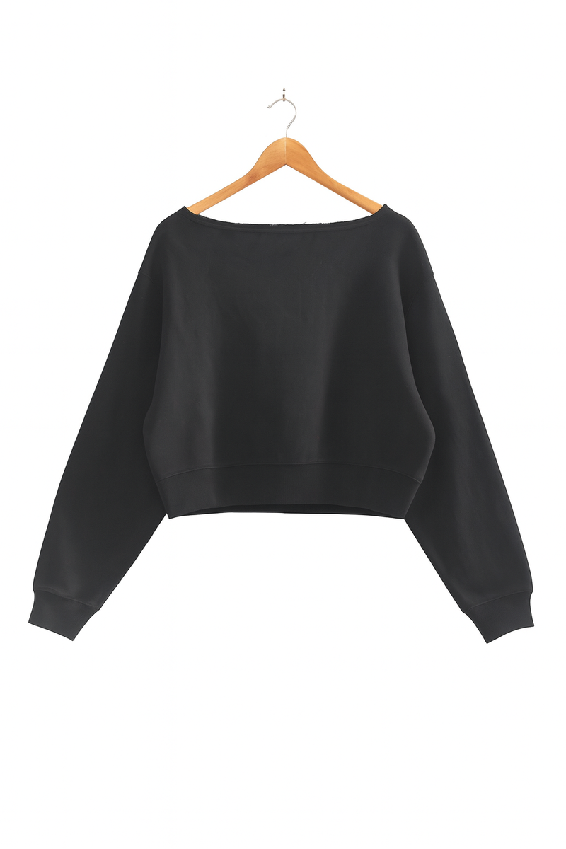 Off-The-Shoulder Cropped Fleece Pullover - Image 10