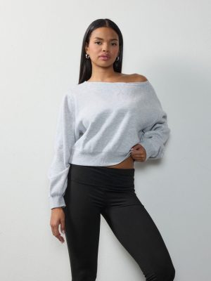 Off-The-Shoulder Cropped Fleece Pullover