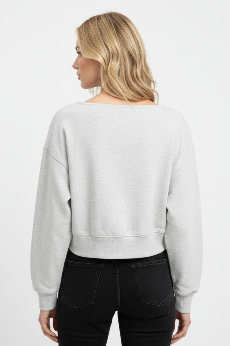 Off-The-Shoulder Cropped Fleece Pullover - Image 3