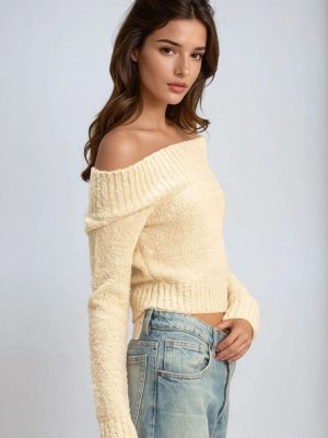 Cropped Off-The-Shoulder Sweater