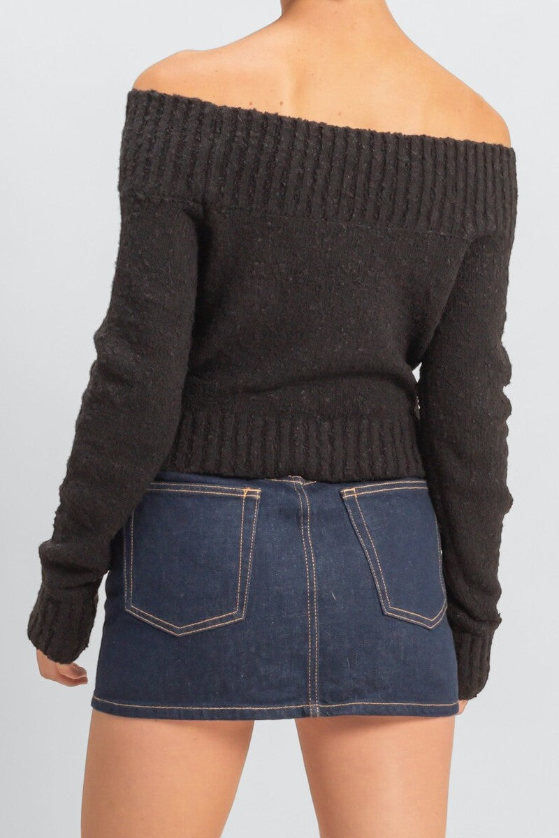 Cropped Off-The-Shoulder Sweater - Image 8
