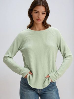 Waffle Knit Long-Sleeve Top
