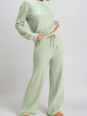 Waffle Knit Wide-Leg Pants