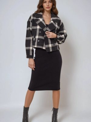 Plaid Double-Breasted Cropped Jacket