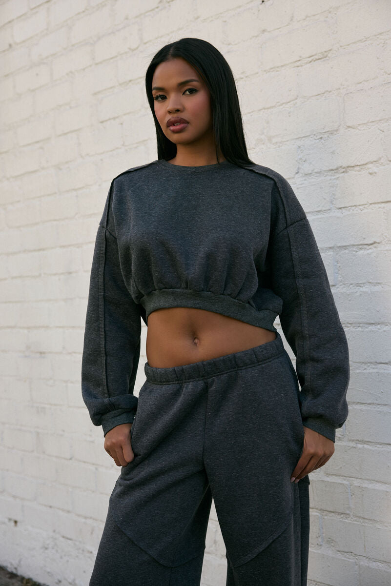 Exposed-Seam Cropped Pullover
