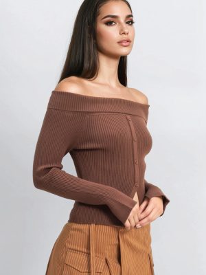 Ribbed Off-The-Shoulder Sweater-Knit Top