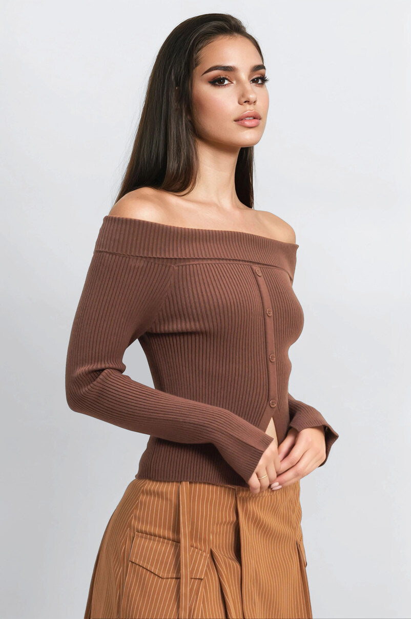 Ribbed Off-The-Shoulder Sweater-Knit Top