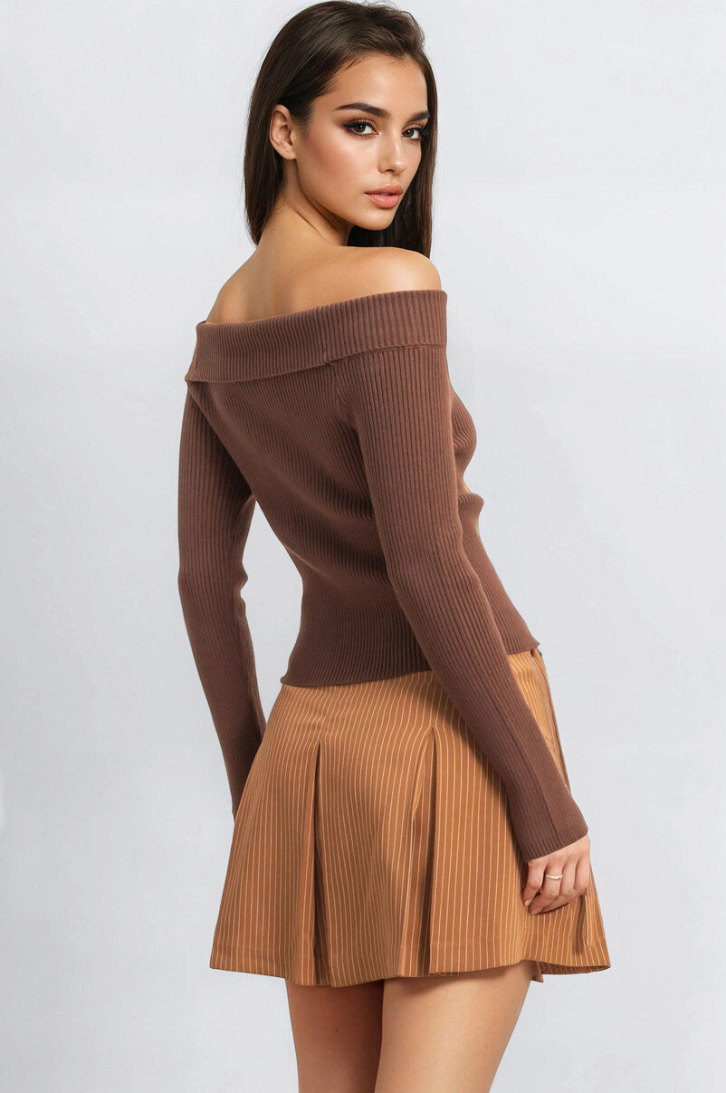 Ribbed Off-The-Shoulder Sweater-Knit Top - Image 3
