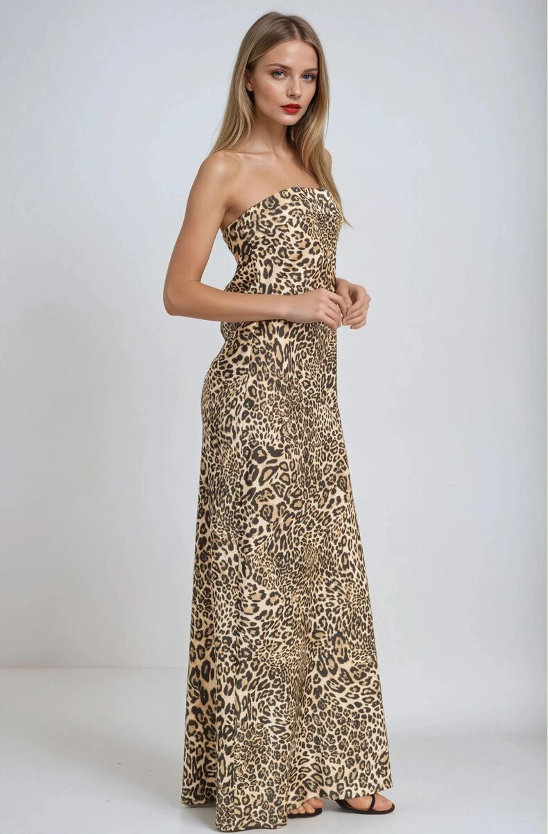 Satin Leopard Print Maxi Dress - Image 3