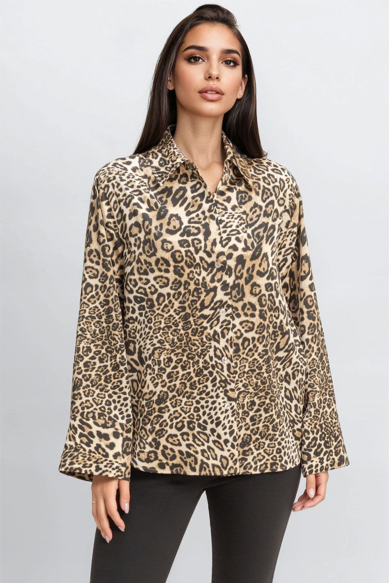 Satin Leopard Print Shirt - Image 4