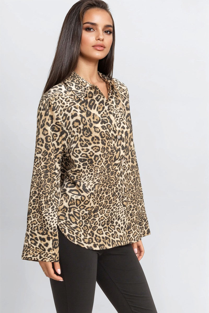 Satin Leopard Print Shirt - Image 2