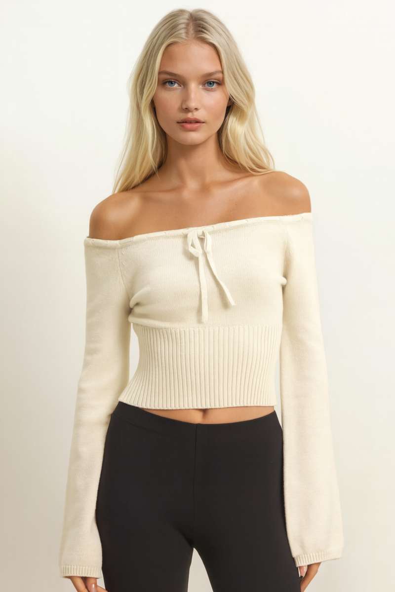 Off-The-Shoulder Tie-Front Sweater Top - Image 5