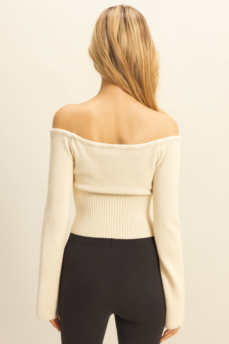 Off-The-Shoulder Tie-Front Sweater Top - Image 7