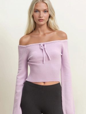 Off-The-Shoulder Tie-Front Sweater Top