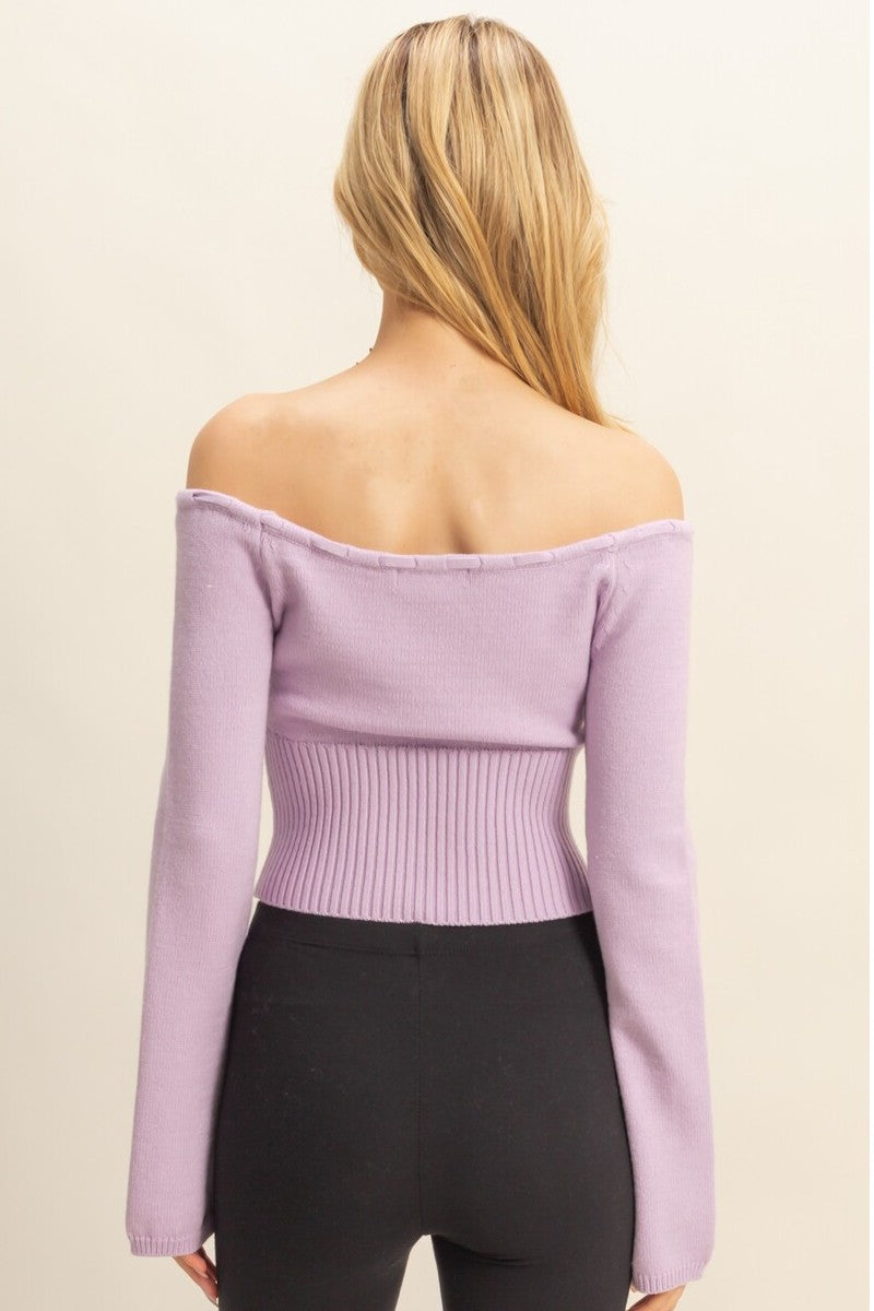 Off-The-Shoulder Tie-Front Sweater Top - Image 4