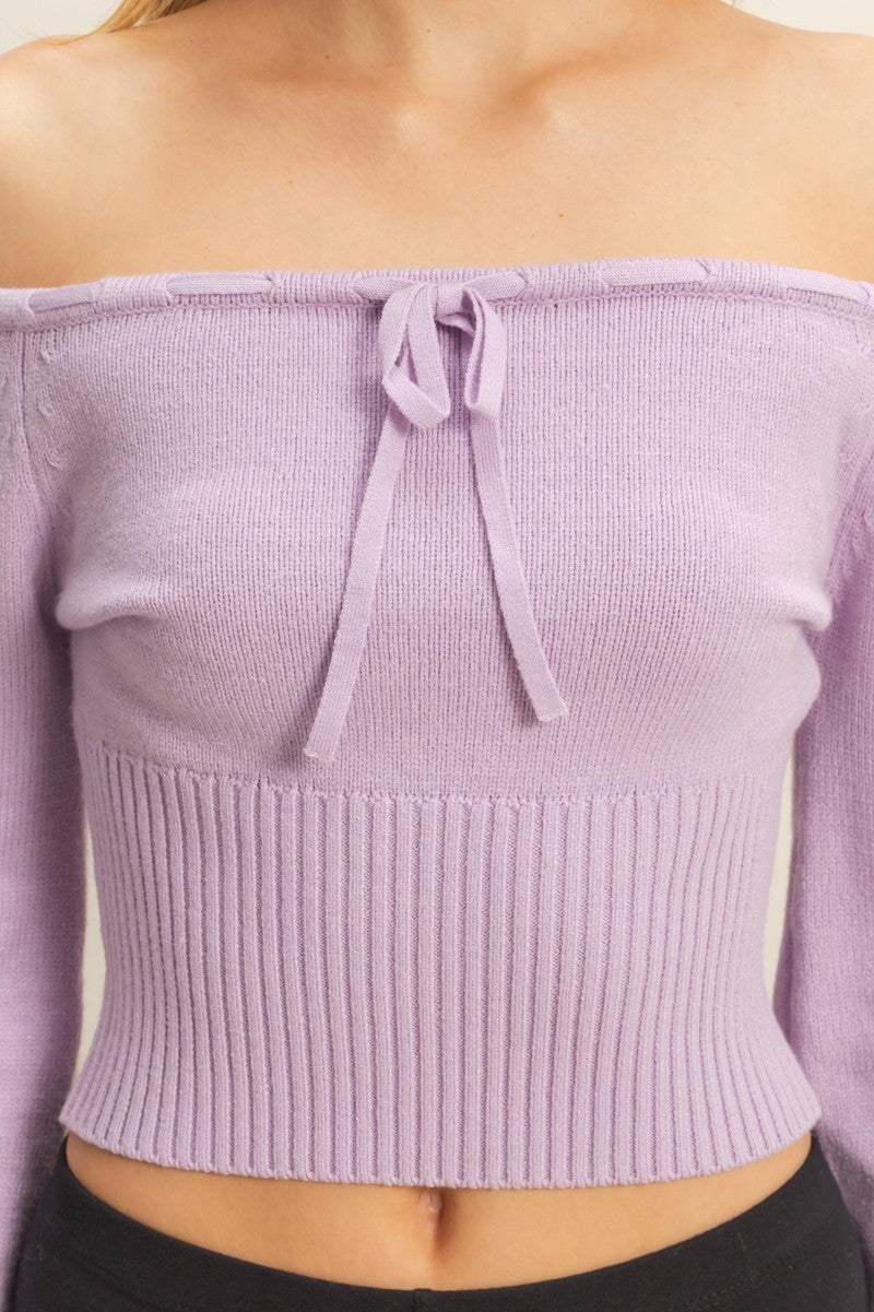 Off-The-Shoulder Tie-Front Sweater Top - Image 3