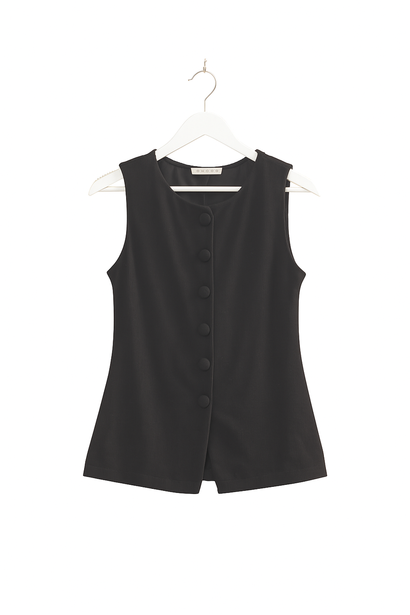Rib-Knit Button-Front Sleeveless Top - Image 5
