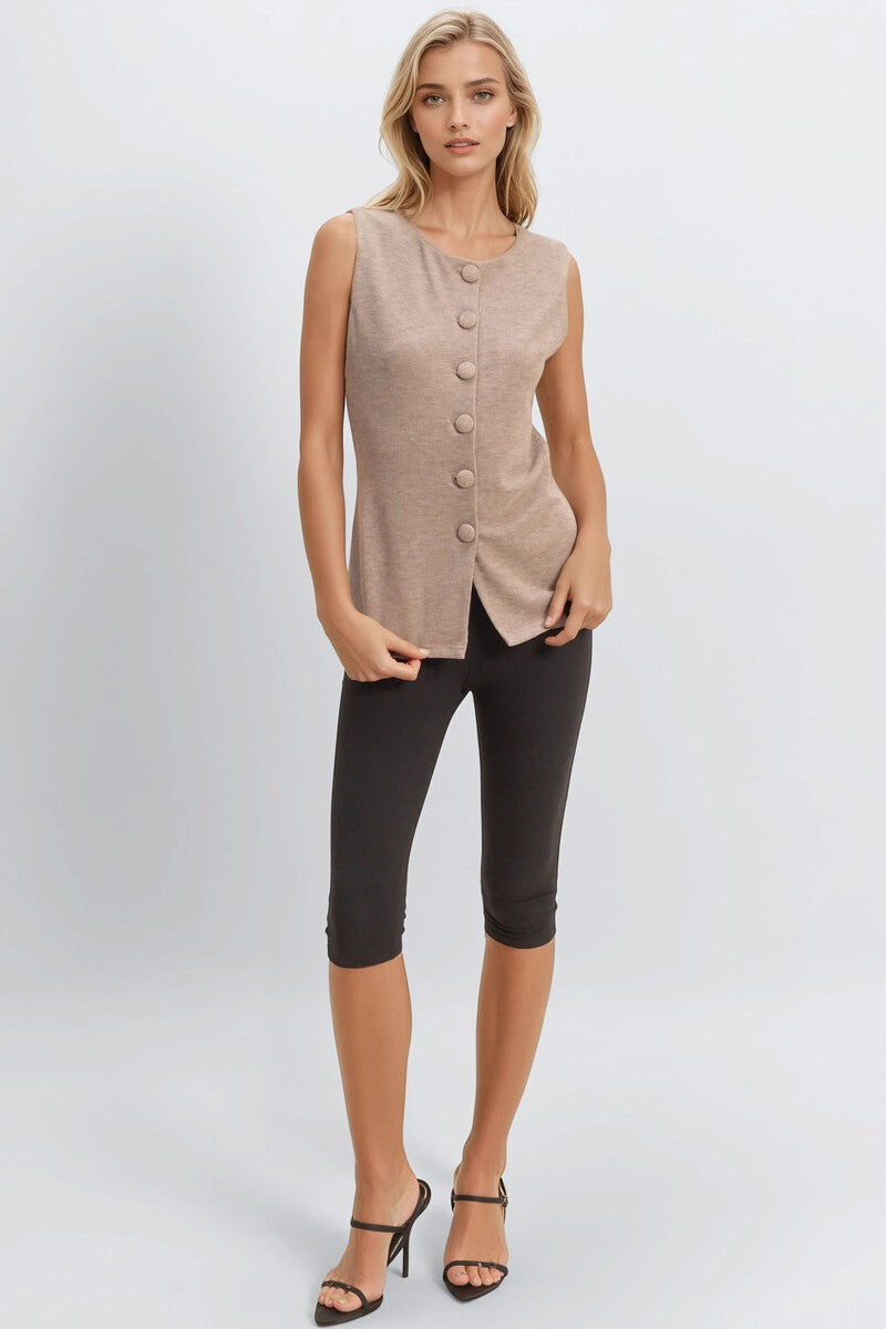 Rib-Knit Button-Front Sleeveless Top - Image 2