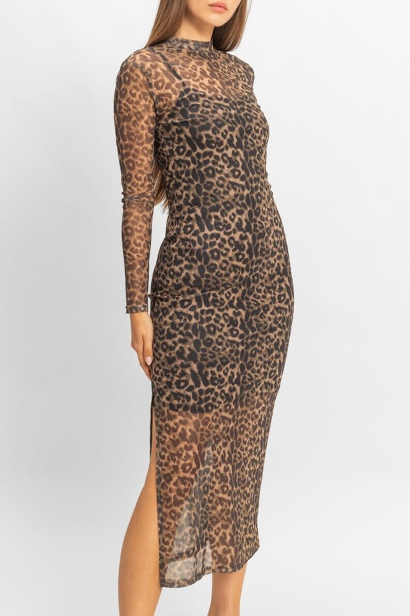 Mesh Leopard Print Midi Dress - Image 2