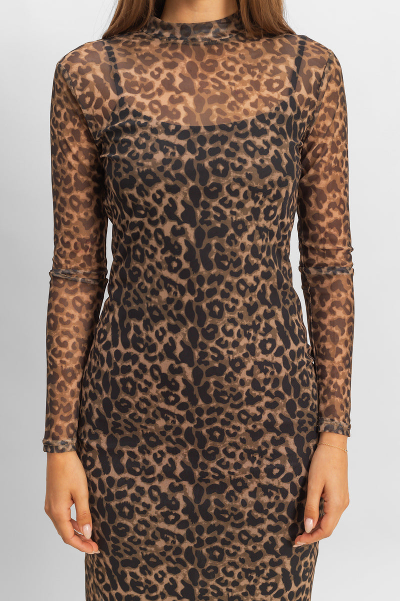 Mesh Leopard Print Midi Dress - Image 4