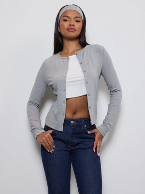Ribbed Button-Front Cardigan Top