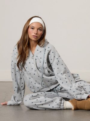 Star Print Zip-Front Hoodie