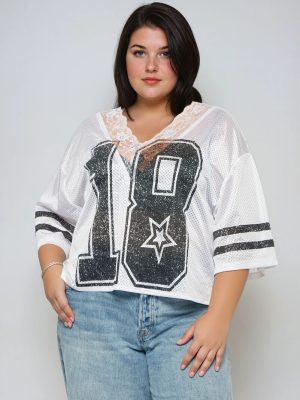 Plus Size Lace-Trim Mesh Jersey Top