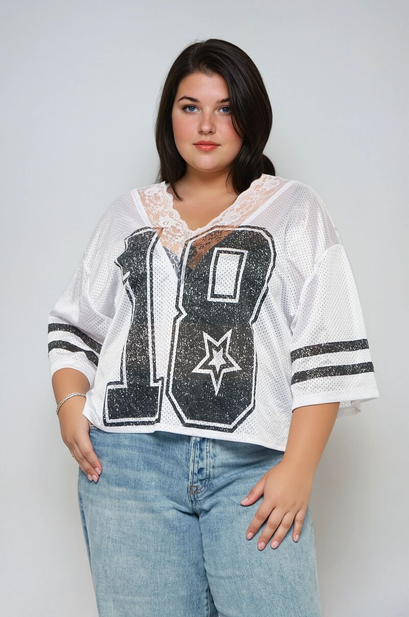 Plus Size Lace-Trim Mesh Jersey Top