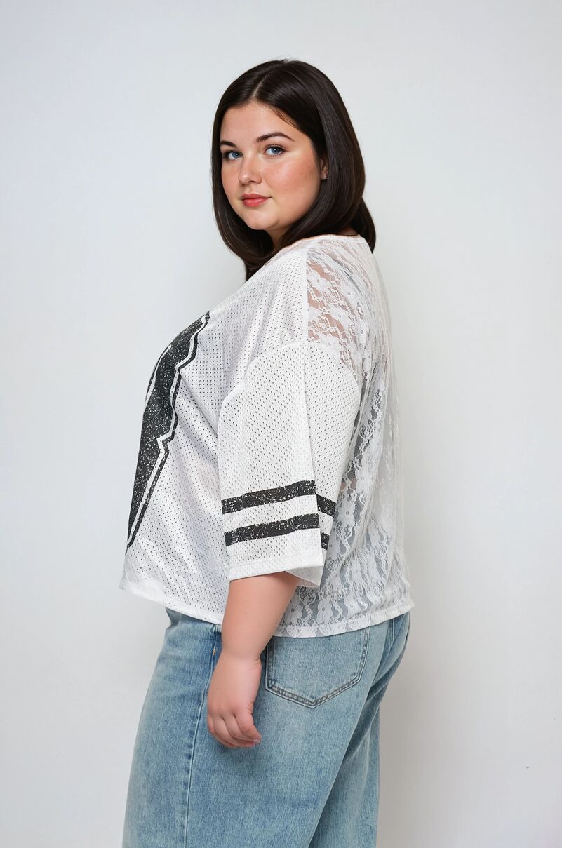 Plus Size Lace-Trim Mesh Jersey Top - Image 3