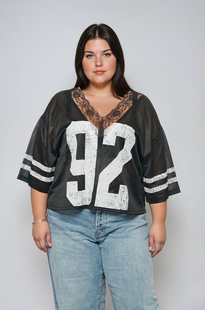 Plus Size Lace-Trim Mesh Jersey Top - Image 5