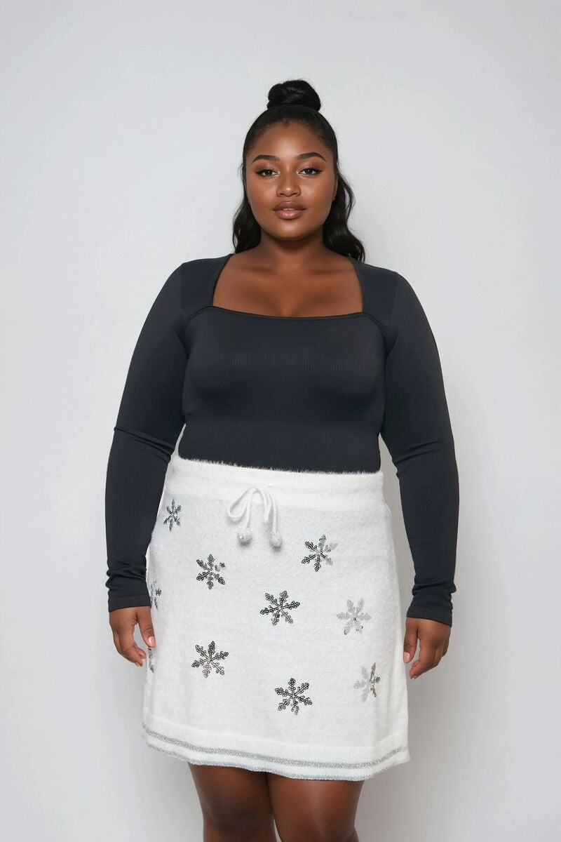 Plus Size Snowflake Knit A-Line Mini Skirt - Image 2